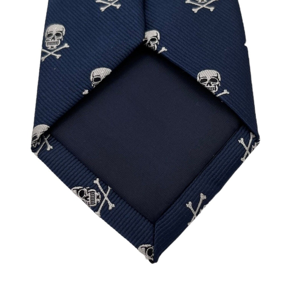 Lands End Necktie Blue White Skull Crossbones Pirates Uniform Boys School EUC - Picture 2 of 6